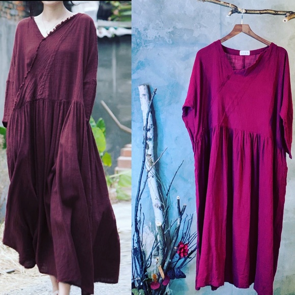Matana Dresses & Skirts - Oversized linen dress in magenta wine